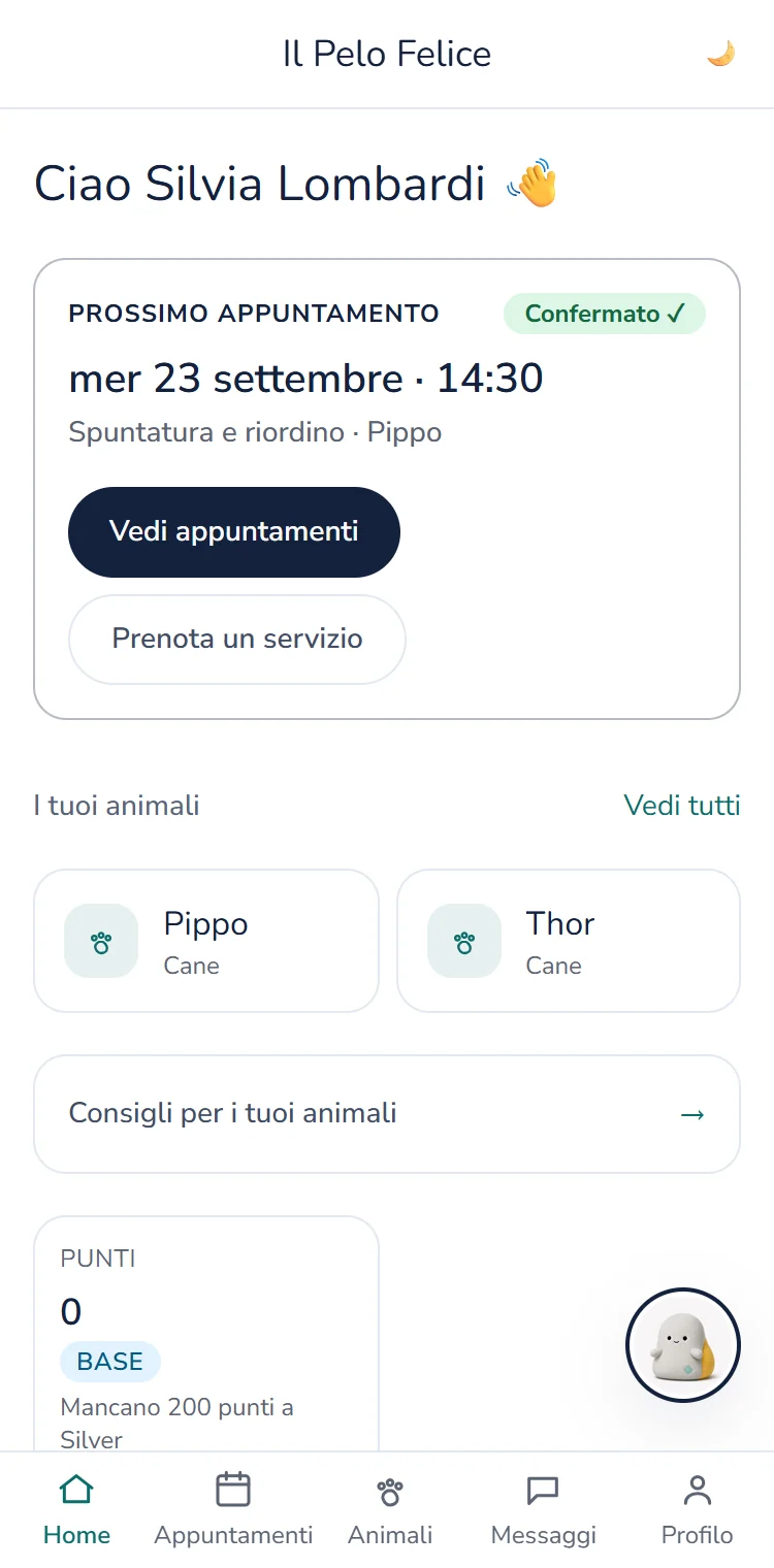 App clienti: pagina iniziale con il prossimo appuntamento